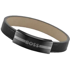 Bracelet Homme BOSS LUKE Cuir Noir Acier Noir