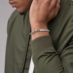 Bracelet Homme 22CM FOSSIL HARLOW LINEAR TEXTURE Acier Argenté