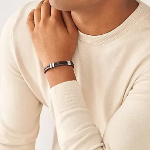 Bracelet Homme 21.3CM FOSSIL LEATHER ESSENTIALS Cuir Brun