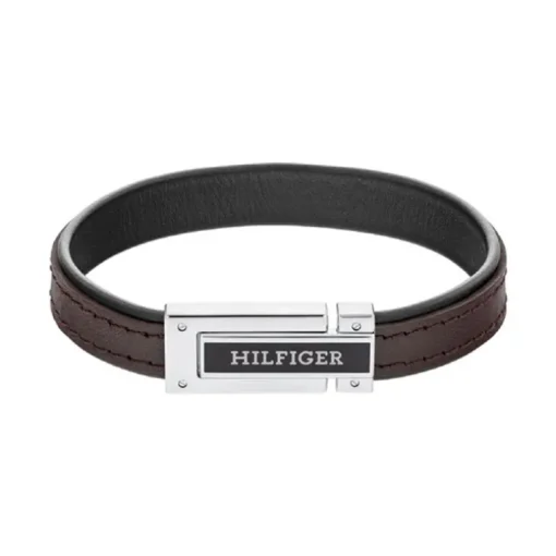 Bracelet Homme 19CM TOMMY HILFIGER FLAT Cuir Brun