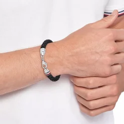 Bracelet Homme 19CM TOMMY HILFIGER ICONIC Cuir Noir