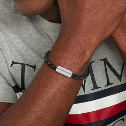 Bracelet Homme 19CM TOMMY HILFIGER EXPLODED Cuir Noir