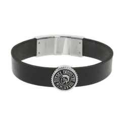 Bracelet Homme DIESEL Cuir Noir et Acier Argenté