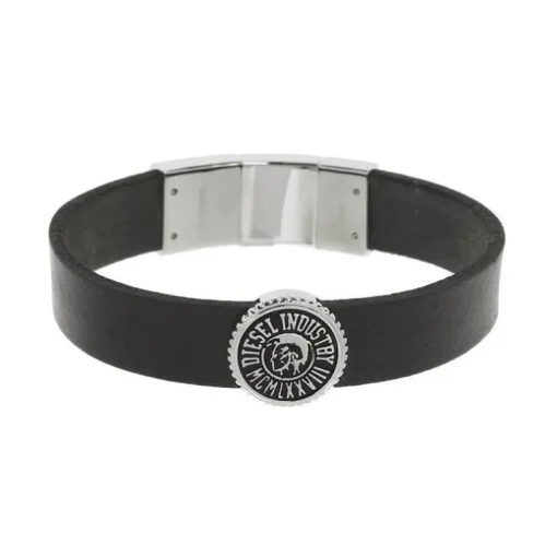 Bracelet Homme DIESEL Cuir Noir et Acier Argenté