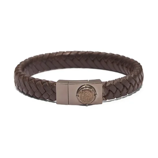 Bracelet Homme DIESEL Cuir Brun et Acier Argenté