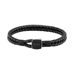 Bracelet homme Double Hugo Boss cordon en cuir tressé noir 1580047S