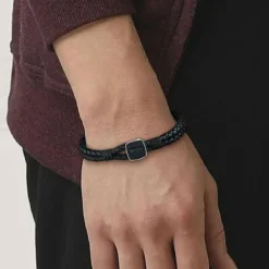 Bracelet homme Double Hugo Boss cordon en cuir tressé noir 1580047S