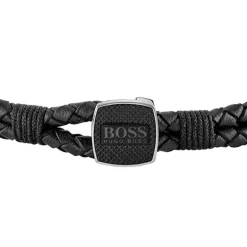 Bracelet homme Double Hugo Boss cordon en cuir tressé noir 1580047S