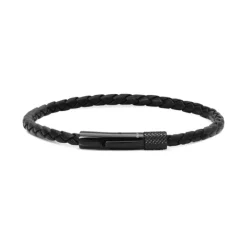 bracelet homme Driver ROCHET acier et cuir noir