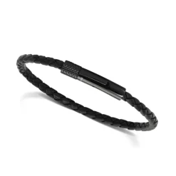 bracelet homme Driver ROCHET acier et cuir noir