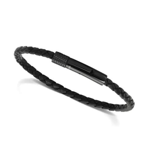 bracelet homme Driver ROCHET acier et cuir noir