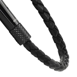 bracelet homme Driver ROCHET acier et cuir noir