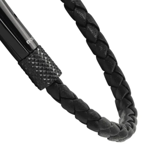 bracelet homme Driver ROCHET acier et cuir noir