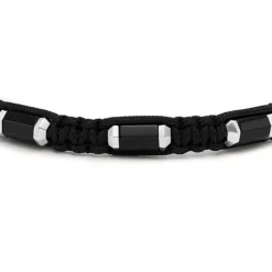 Bracelet Homme FOSSIL Cordon Noir et Acier Argenté