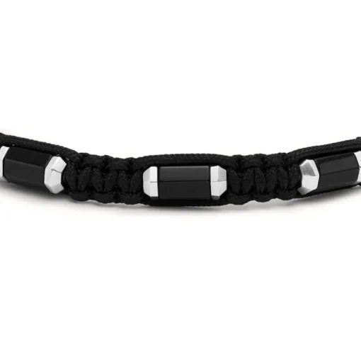 Bracelet Homme FOSSIL Cordon Noir et Acier Argenté