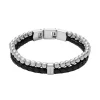 Bracelet Homme FOSSIL JEWELRY Acier Argenté et Cuir Noir JF04855040