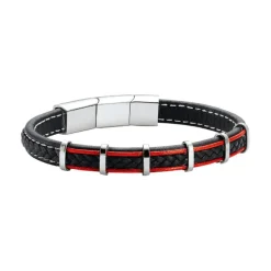 Bracelet Homme JOURDAN KESSEL Cuir Noir et Rouge