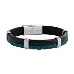 Bracelet Homme JOURDAN PAROS Cuir Noir et Bleu