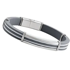 Bracelet Homme JOURDAN ROWANN Silicone Bleu et Nylon Blanc