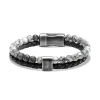 bracelet homme Karma ROCHET cuir noir et jaspe grise