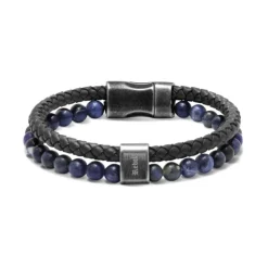 bracelet homme Karma ROCHET cuir noir et lapis lazuli