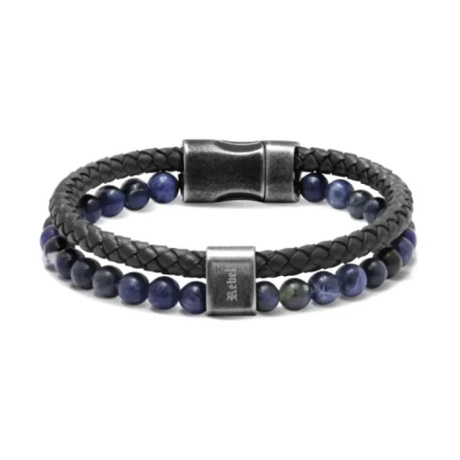 bracelet homme Karma ROCHET cuir noir et lapis lazuli