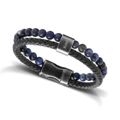 bracelet homme Karma ROCHET cuir noir et lapis lazuli