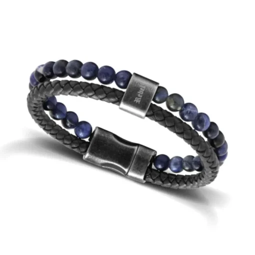 bracelet homme Karma ROCHET cuir noir et lapis lazuli
