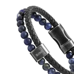 bracelet homme Karma ROCHET cuir noir et lapis lazuli