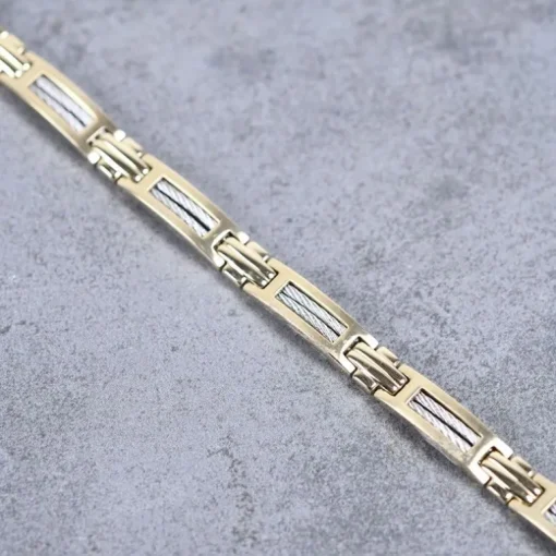 Bracelet Homme PHEBUS Acier Doré Et Câble 35-0950