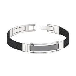 Bracelet Homme PHEBUS Acier Et Cuir Noir 35-0746-N
