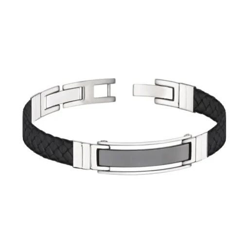 Bracelet Homme PHEBUS Acier Et Cuir Noir 35-0746-N