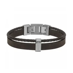 Bracelet Homme Phebus Acier et Cuir Synthétique Tressé Brun