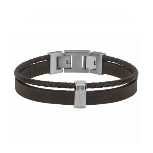 Bracelet Homme Phebus Acier et Cuir Synthétique Tressé Brun