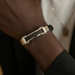 Bracelet Homme PHEBUS Acier Et Cuir Noir 35-0746-N
