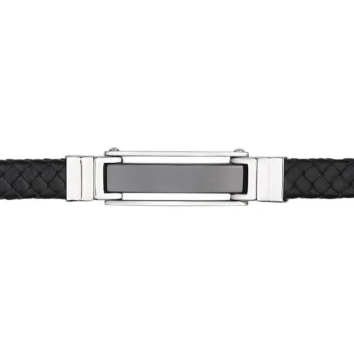 Bracelet Homme PHEBUS Acier Et Cuir Noir 35-0746-N