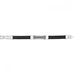 Bracelet Homme PHEBUS Acier Et Cuir Noir 35-0746-N