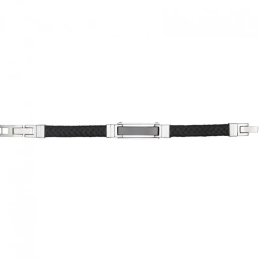 Bracelet Homme PHEBUS Acier Et Cuir Noir 35-0746-N