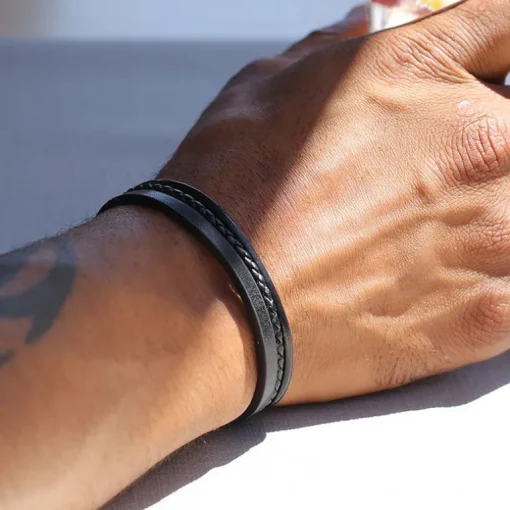 Bracelet Homme ROCHET STANFORD Cuir Noir