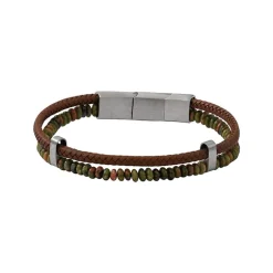 Bracelet Homme SCOOTER Cuir Brun et Unakite