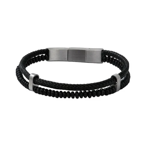 Bracelet Homme SCOOTER Cuir Noir et Agate Noir