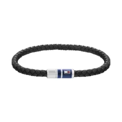 Bracelet Homme Torsadé TOMMY HILFIGER Acier Argenté et Cuir Noir 2790293
