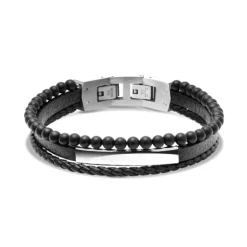 bracelet homme Yale ROCHET cuir et agates noires
