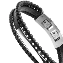 bracelet homme Yale ROCHET cuir et agates noires