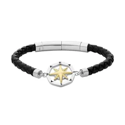 Bracelet Pampilles Homme 18CM FOSSIL SUTTON COMPASS Cuir Noir