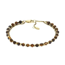 Bracelet Perles Femme FOSSIL ALL STACKED UP Acier Doré Oeil de Tigre