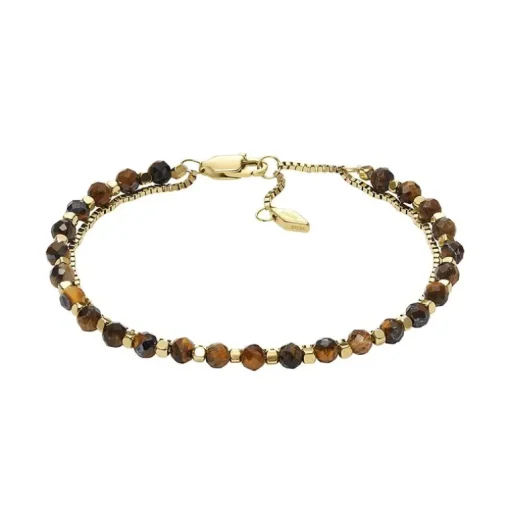 Bracelet Perles Femme FOSSIL ALL STACKED UP Acier Doré Oeil de Tigre