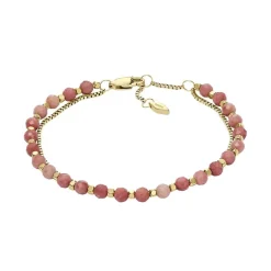 Bracelet Perles Femme FOSSIL ALL STACKED UP Acier Doré Rhodochrosite Rose