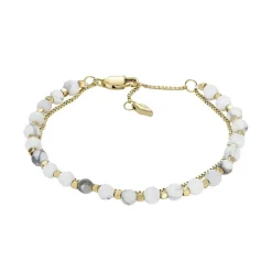 Bracelet Perles Femme FOSSIL ALL STACKED UP Acier Doré Howlite