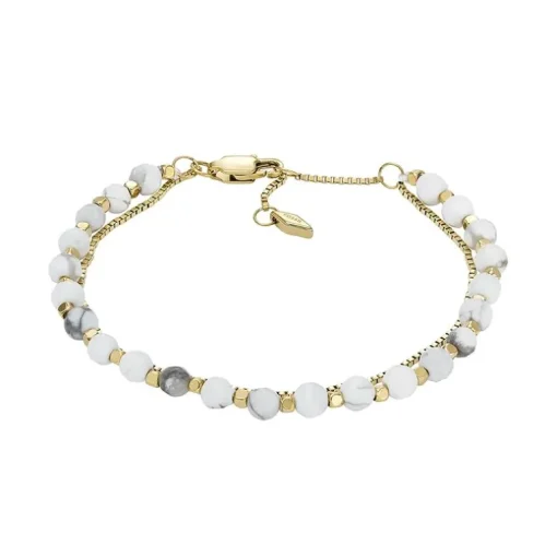 Bracelet Perles Femme FOSSIL ALL STACKED UP Acier Doré Howlite